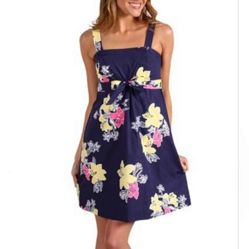 NWT LILLY PULITZER Avaline Dress Bright Navy Blue Lady Loves Flowers 6